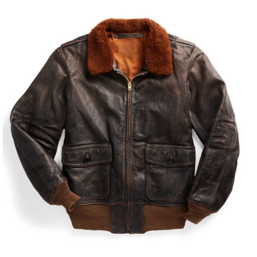 RRL‎ Double RL RALPH LAUREN 2XL Shearling-Collar Leather Jacket Aviation Bomber